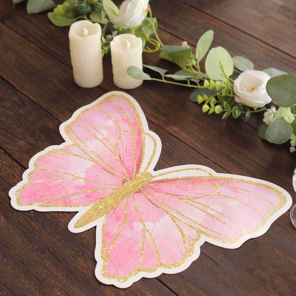 10-Pack Disposable Table Placemats with Pink Butterfly Design & Gold Glitters - 400GSM Cardboard Placemats - 14"
