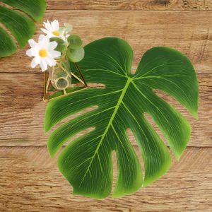12-Pack Artificial Monstera Palm Leaves Green, Large Tropical Faux Leaves for Luau & Jungle Party Decor