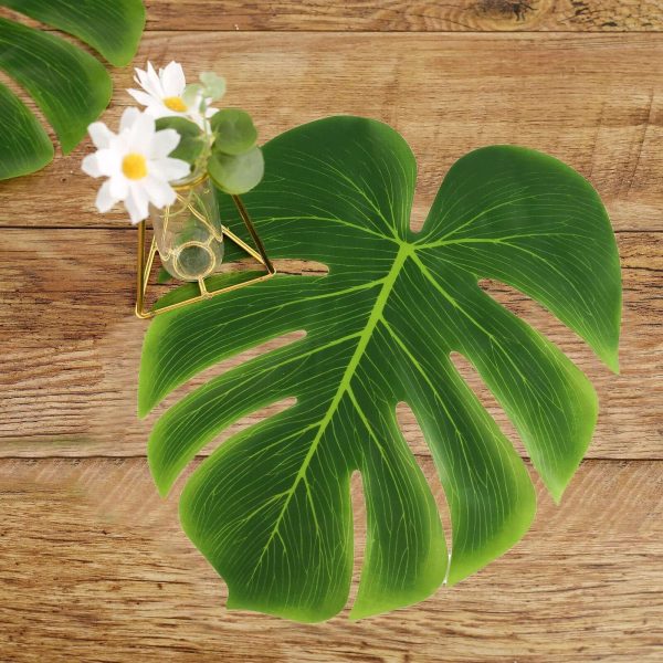 12-Pack Artificial Monstera Palm Leaves Green, Large Tropical Faux Leaves for Luau & Jungle Party Decor