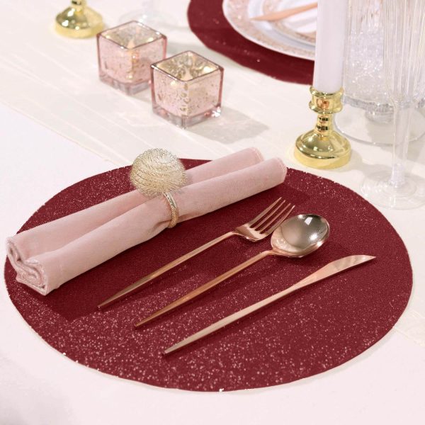 6-Pack Placemats Glitter Design Burgundy Sparkle Round - Non-Slip Decorative Dining Table Mats 13"