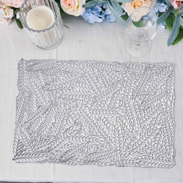 6-Pack Table Mats Wheat Design Silver - Vinyl Rectangle Non-Slip Surface for Stylish Settings 12"x18"