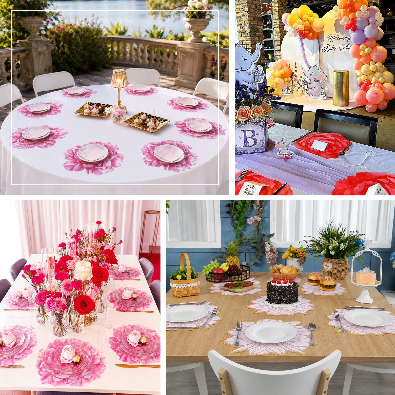 10-Pack Disposable Table Placemats with Pink Peony Flower Print - 400GSM Floral Cardboard Placemats for Dinner Parties & Gatherings 14"