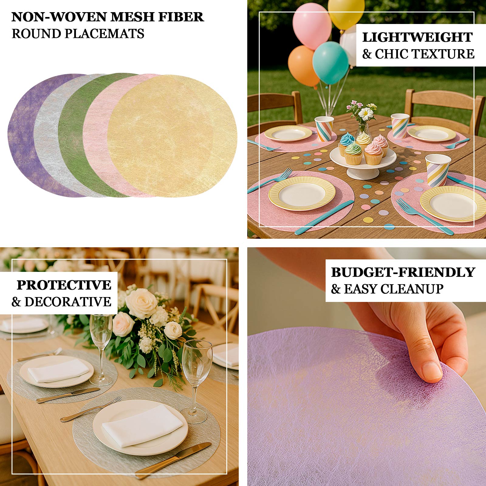 50 Pack Disposable Metallic Gold Placemats, 13" Non-Woven Mesh Fiber Round Table Mats for Dining & Events