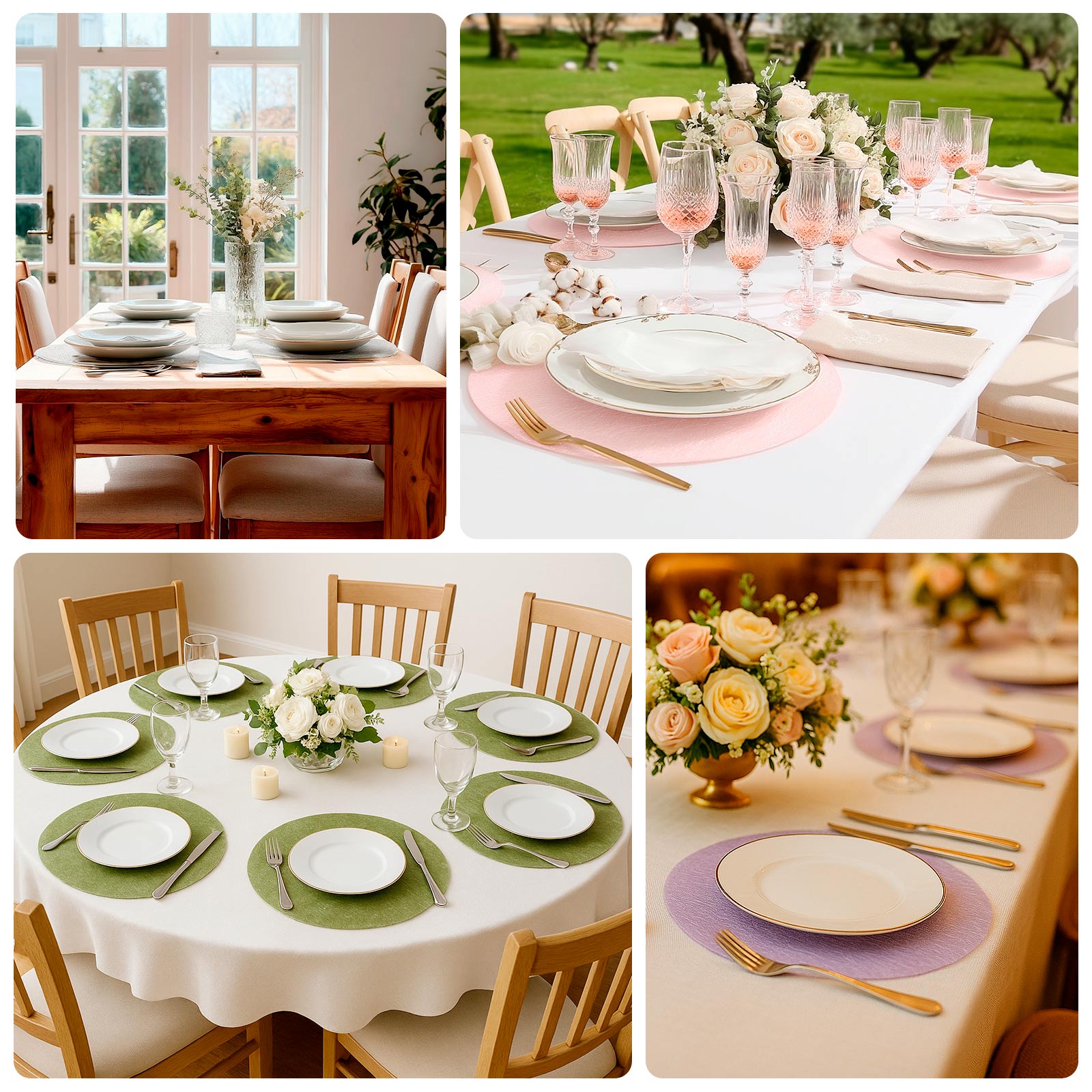 50 Pack Disposable Olive Green Placemats, 13" Non-Woven Mesh Fiber Round Table Mats for Dining & Events