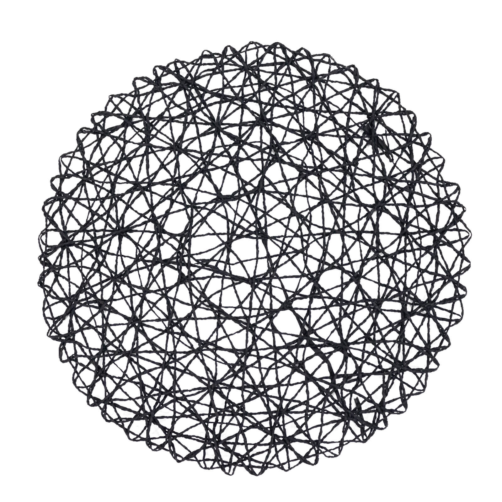 6-Pack Table Placemats Woven Fiber Design Black Round - Disposable Mats for Dining and Events 15"