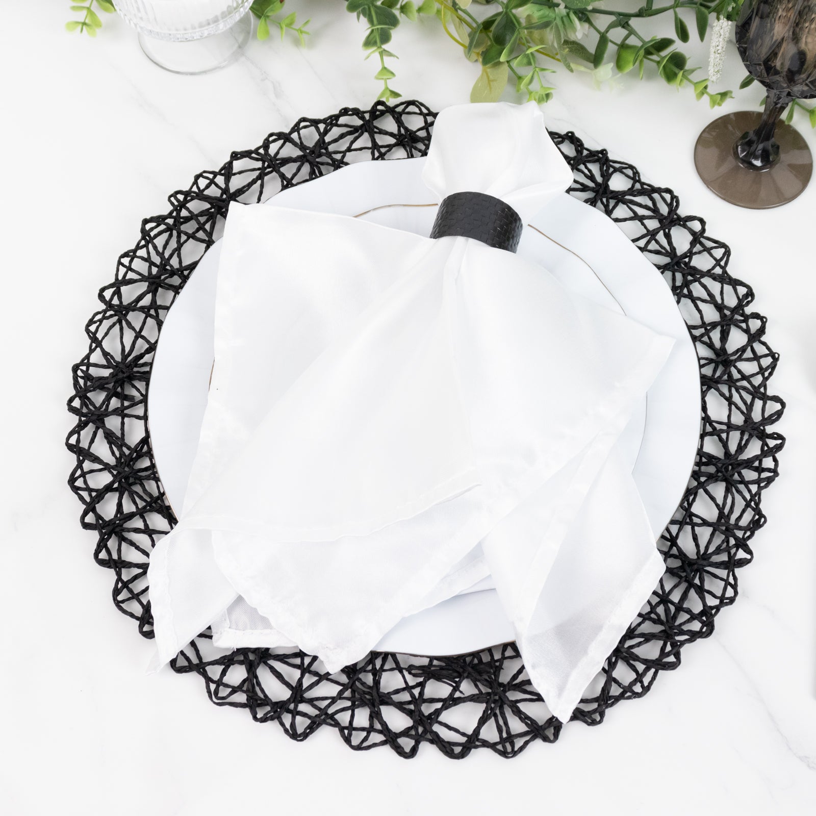 6-Pack Table Placemats Woven Fiber Design Black Round - Disposable Mats for Dining and Events 15"