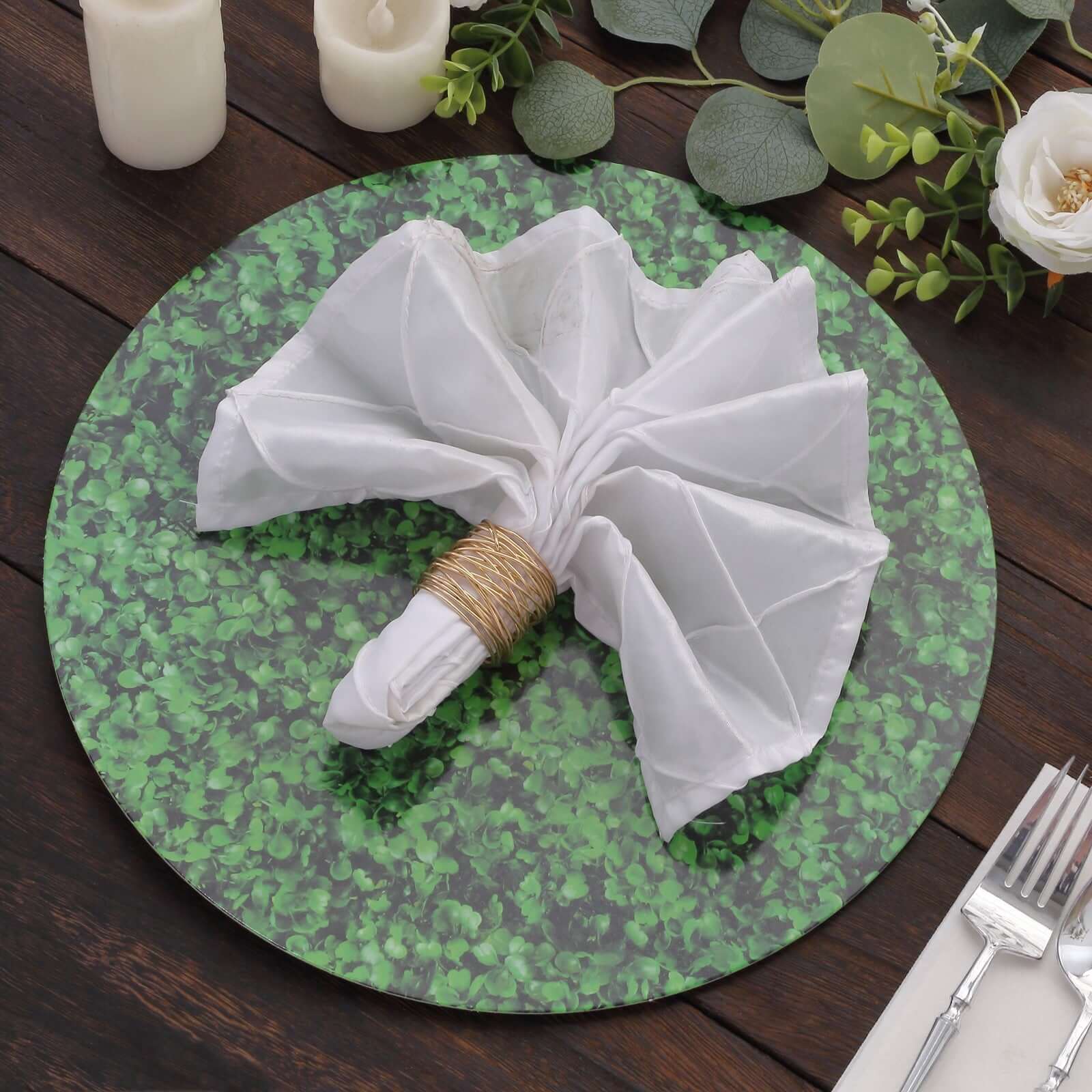 6-Pack Disposable Table Placemats in Green Boxwood Leaf Print - 700GSM Cardboard Placemats for Forest & Garden Theme Party Decor 13"