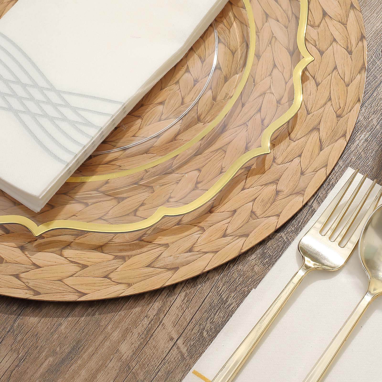 6-Pack Disposable Table Placemats in Natural with Woven Rattan Print - 700GSM Cardboard Placemats for Rustic Themes & Outdoor Events 13"