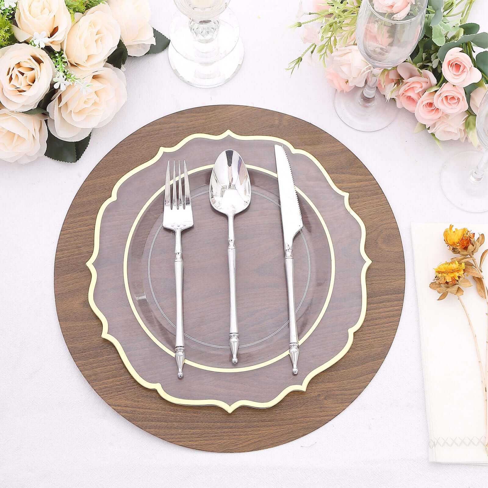 6-Pack Disposable Table Placemats in Brown with Walnut Wood Design - Cardboard Placemats for Rustic & Farmhouse Themes 13"