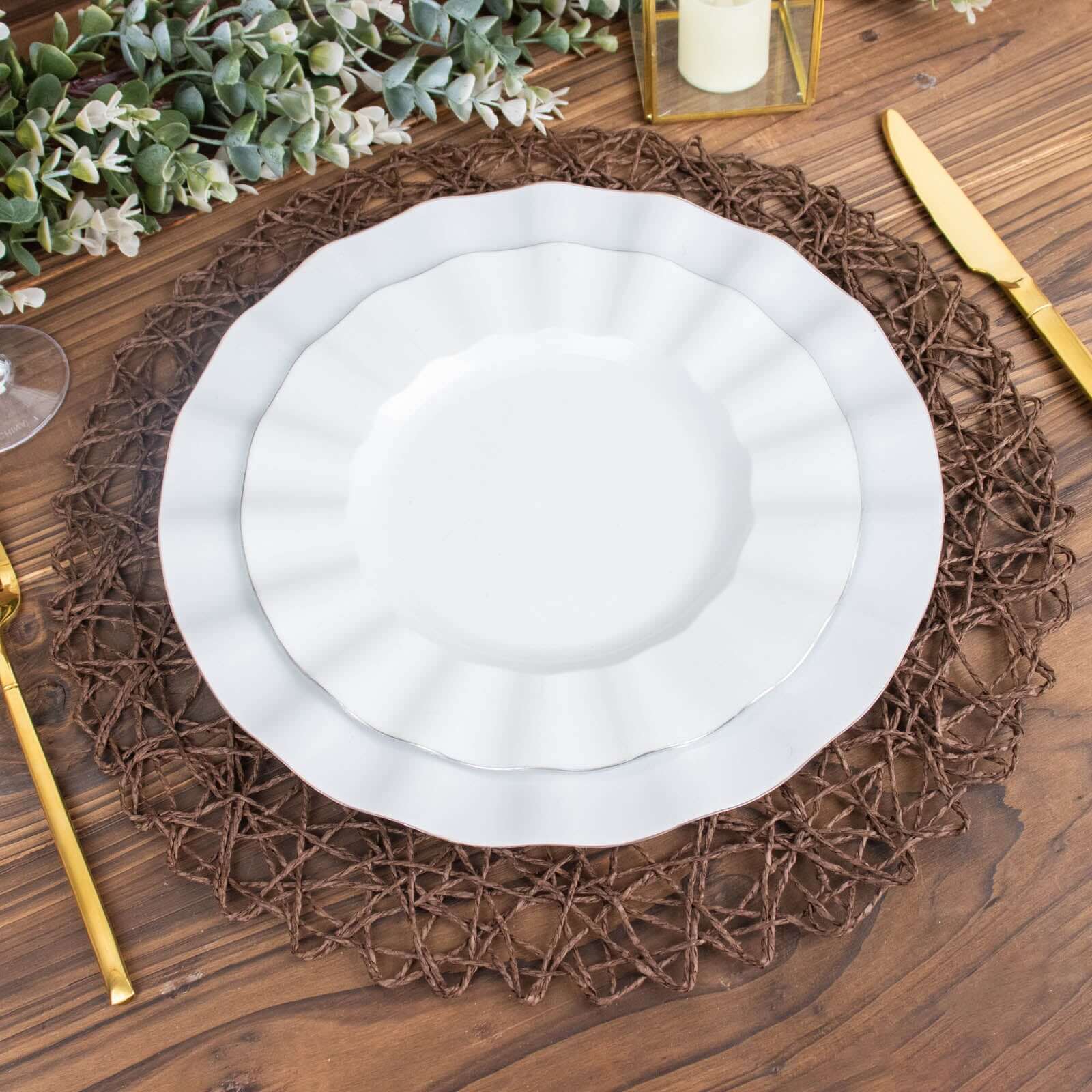 6-Pack Table Placemats Woven Fiber Design Dark Brown Round - Disposable Mats for Dining and Events 15"