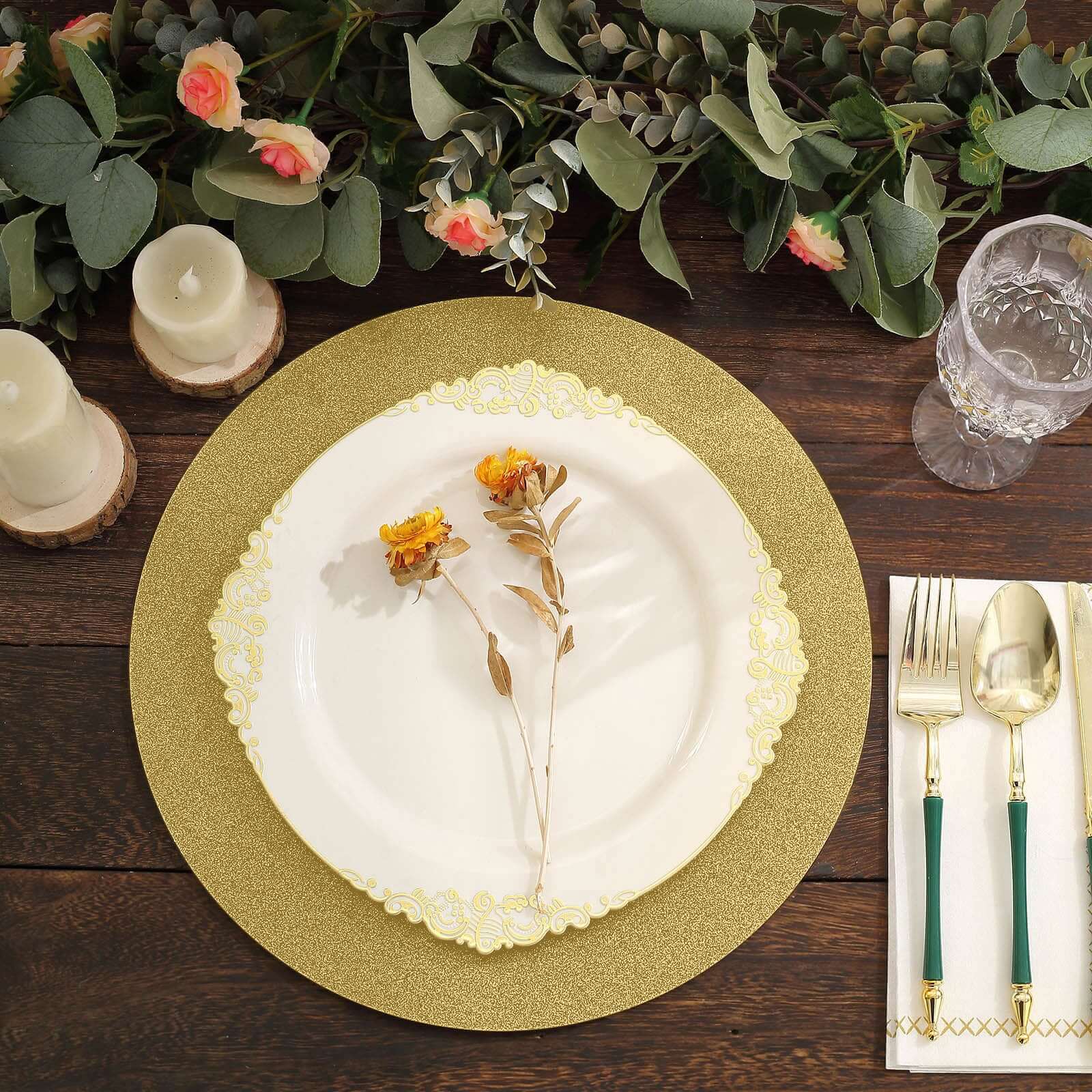 20-Pack Disposable Table Placemats in Gold Glitter - 210GSM Paper Placemats for Classy Events 13"