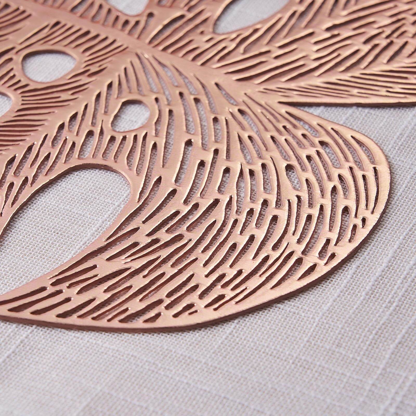 6-Pack Dining Table Mats Monstera Leaf Design Rose Gold - Vinyl Non-Slip Surface for Tropical Themes 18"