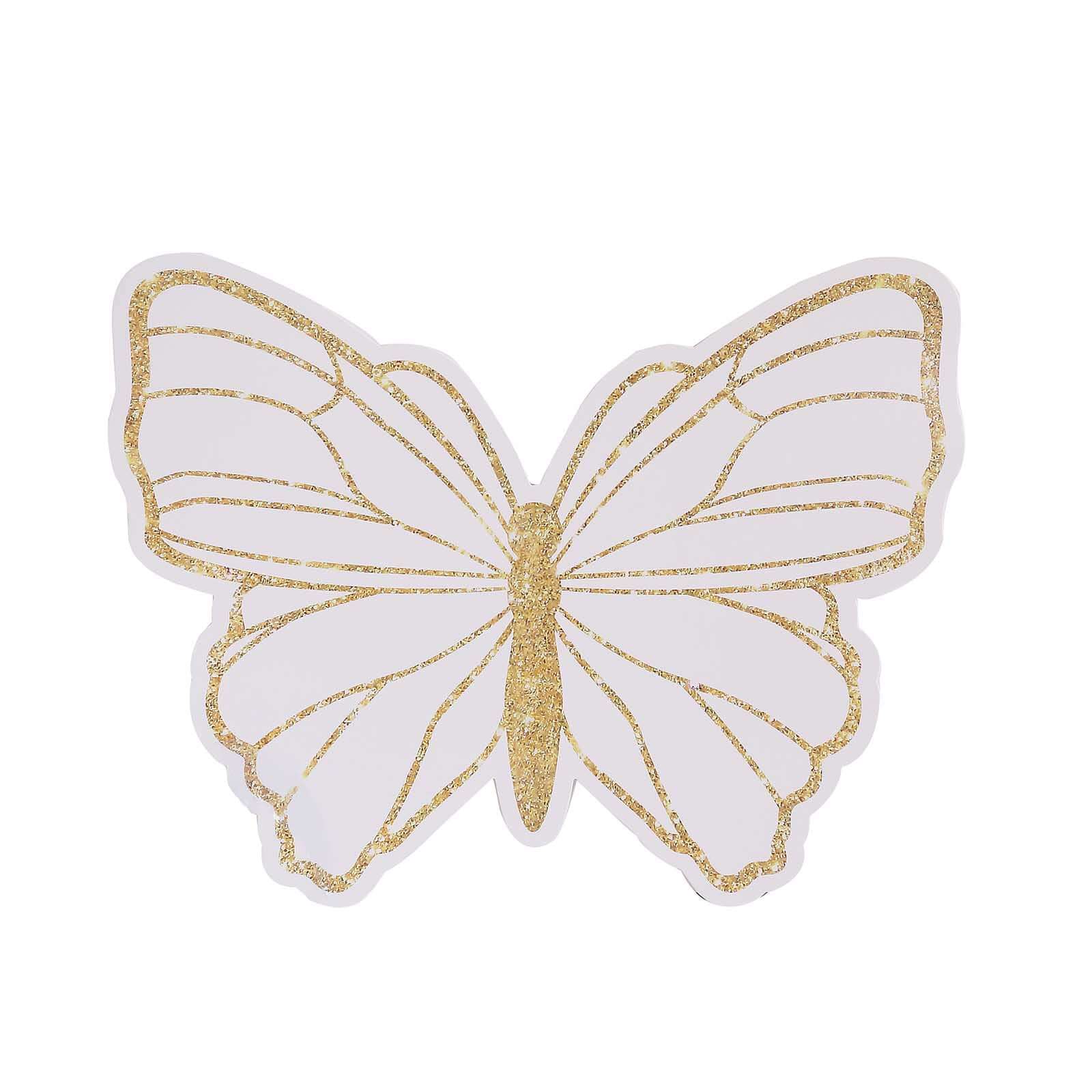 10-Pack Disposable Table Placemats with White Butterfly Design & Gold Glitters - 400GSM Cardboard Placemats for Kids' Parties, Baby Showers & Celebrations 14"