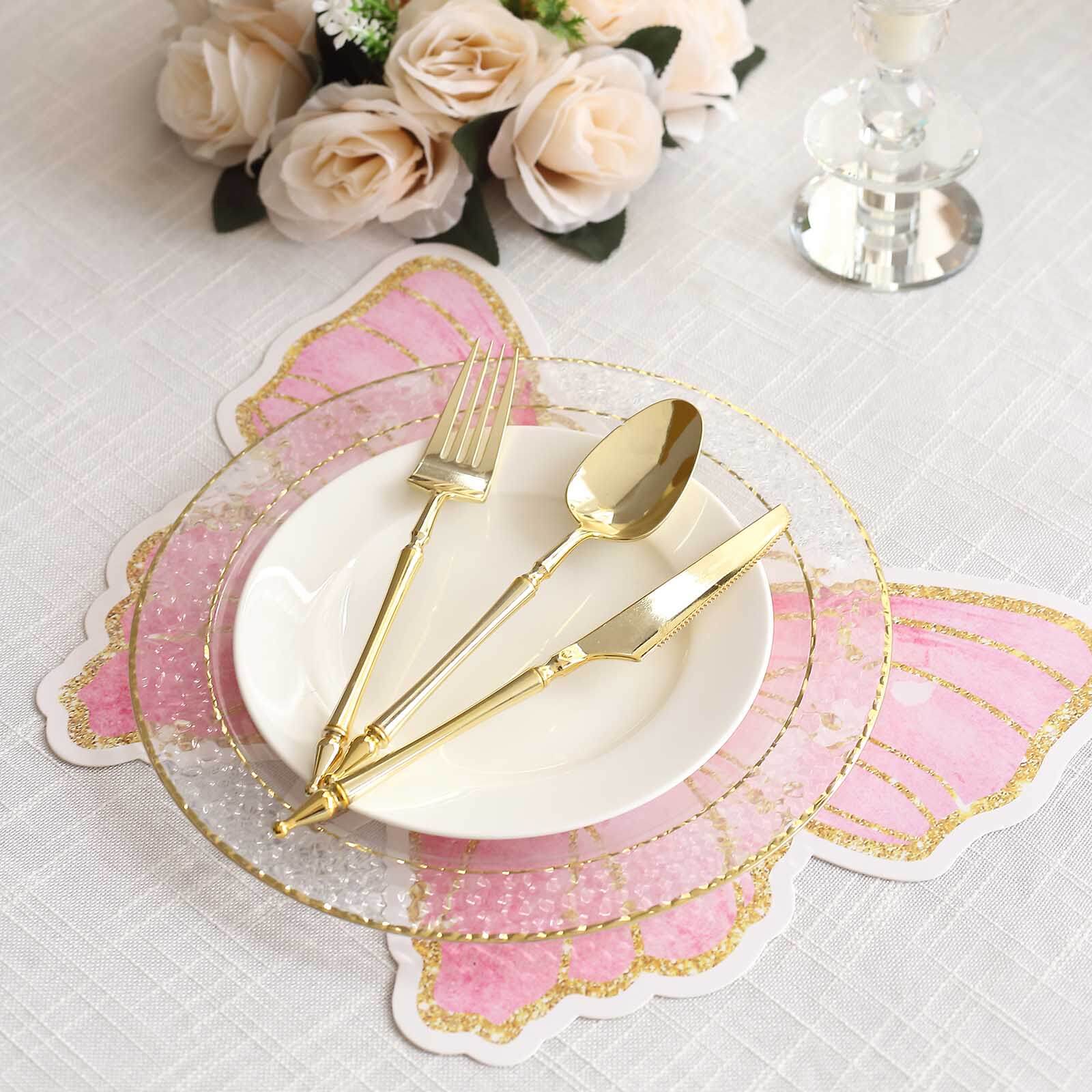 10-Pack Disposable Table Placemats with Pink Butterfly Design & Gold Glitters - 400GSM Cardboard Placemats - 14"