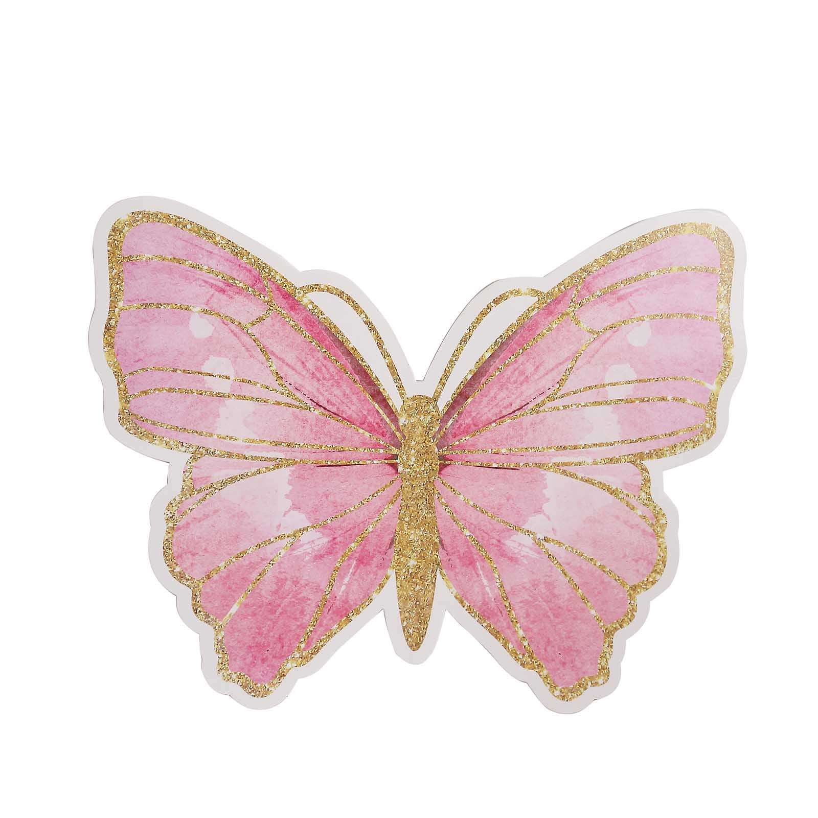 10-Pack Disposable Table Placemats with Pink Butterfly Design & Gold Glitters - 400GSM Cardboard Placemats - 14"