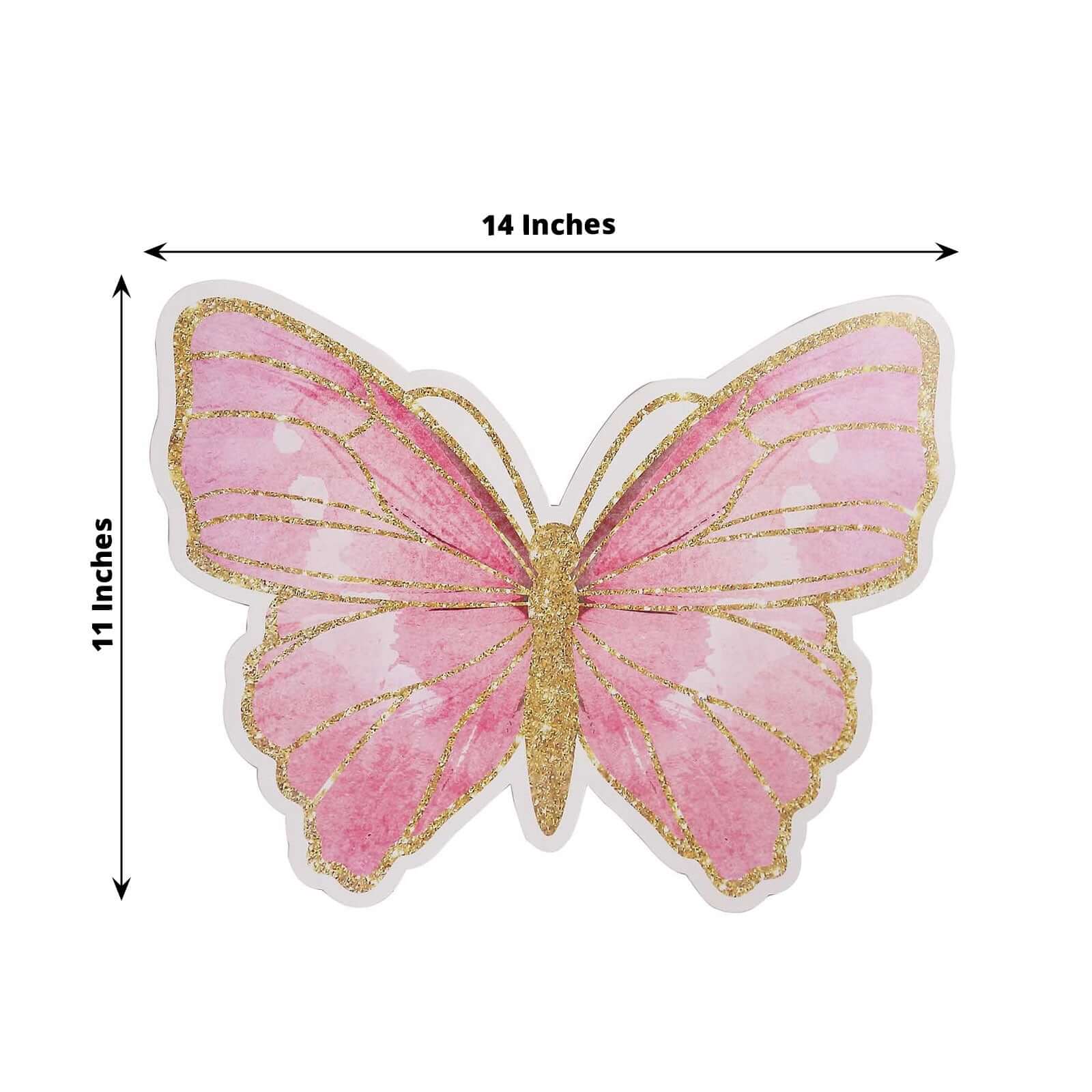 10-Pack Disposable Table Placemats with Pink Butterfly Design & Gold Glitters - 400GSM Cardboard Placemats - 14"