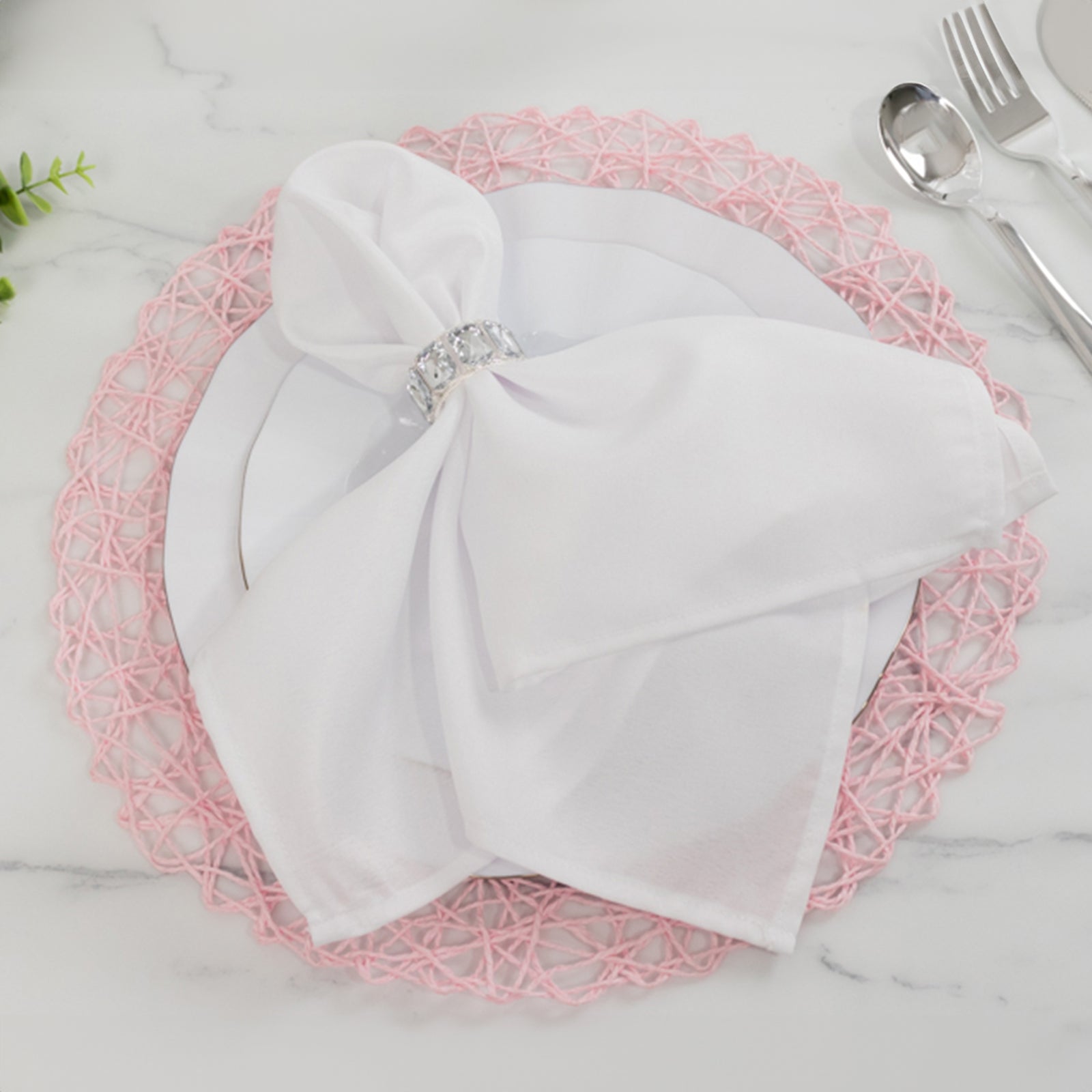 6-Pack Table Placemats Woven Fiber Design Blush Round - Disposable Mats for Dining and Events 15"