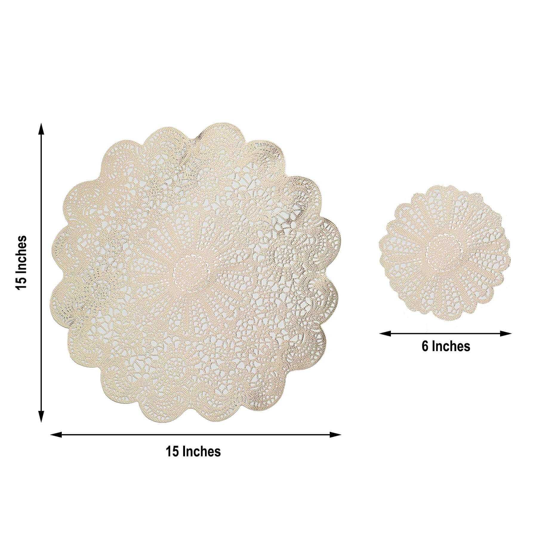 6-Pack Dining Table Mats Floral Lace Design Gold - Vinyl Non-Slip Surface with Vintage Appeal 15"