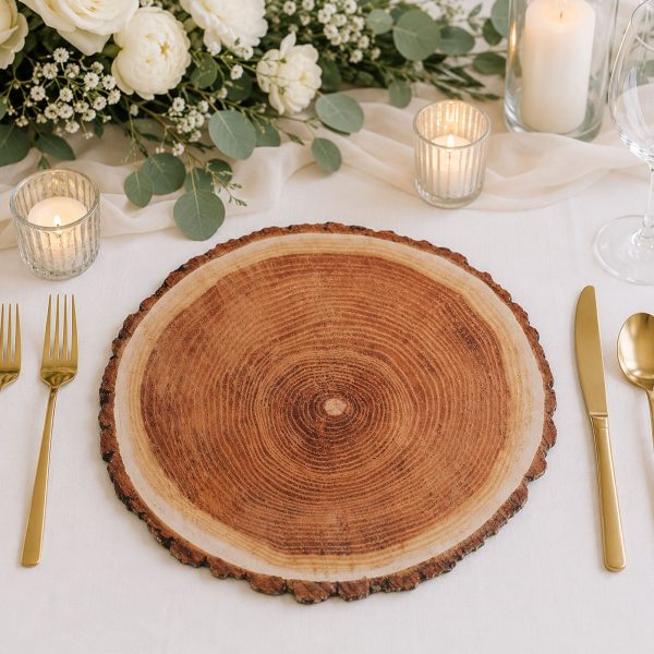 50-Pack Disposable Table Placemats in Natural Wood Slice Print - 700GSM Cardboard Placemats for Rustic Boho Farmhouse Decor 13"