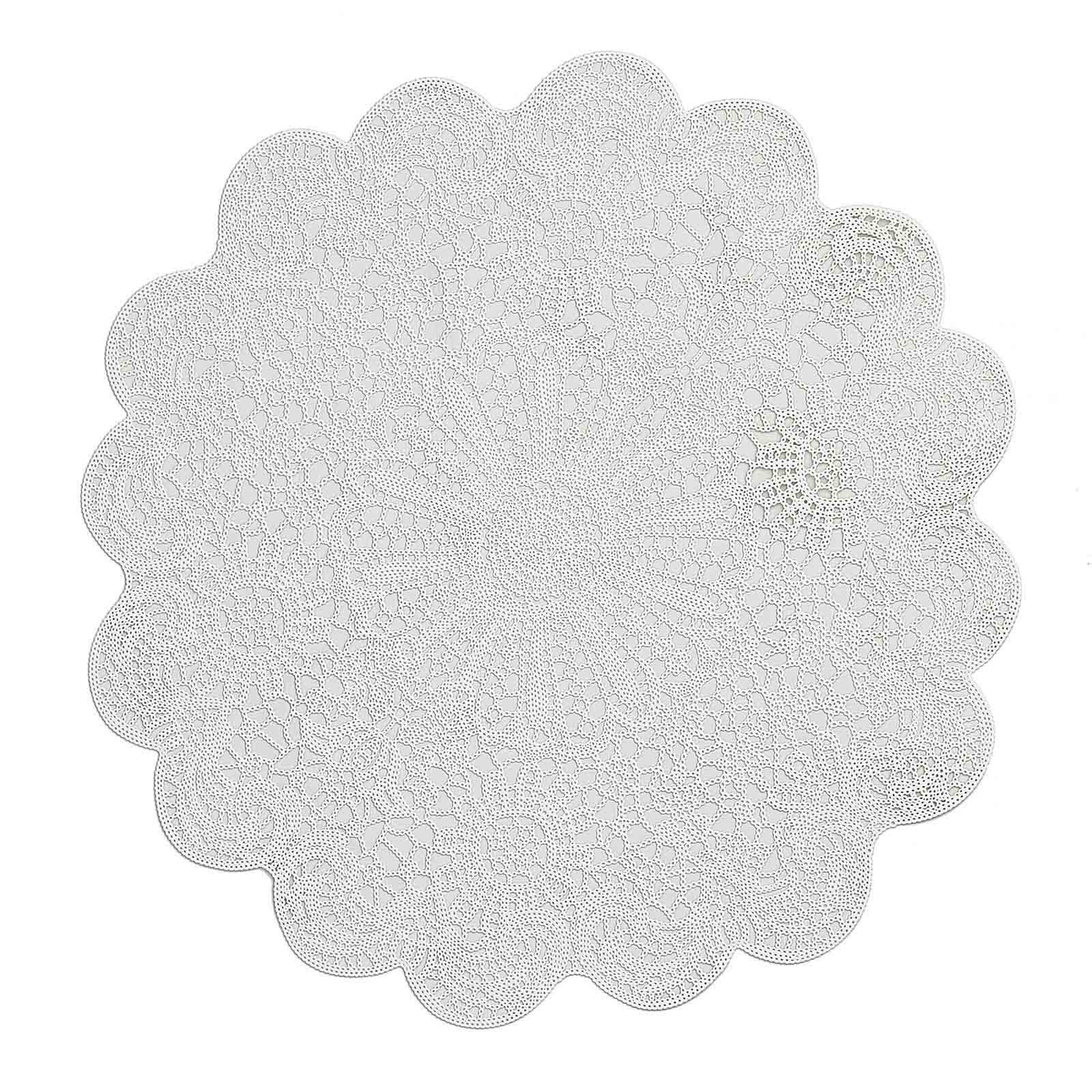 6-Pack Dining Table Mats Floral Lace Design White - Vinyl Non-Slip Surface with Vintage Appeal 15"